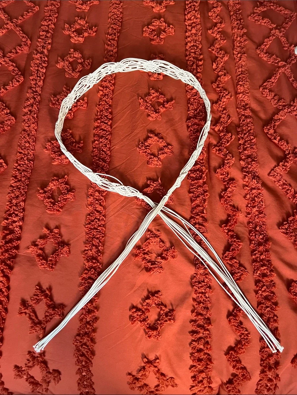 Woven Macramé Tie Belt in Cream